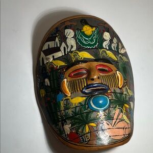 Hand-Painted Multicolor Folk Art Wall Mask by